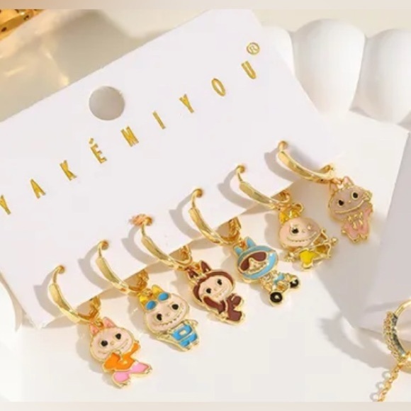 Labubu Inspired 14K Gold Plated Inspired At Play Theme Earrings Huggie Hoop - Picture 5 of 8